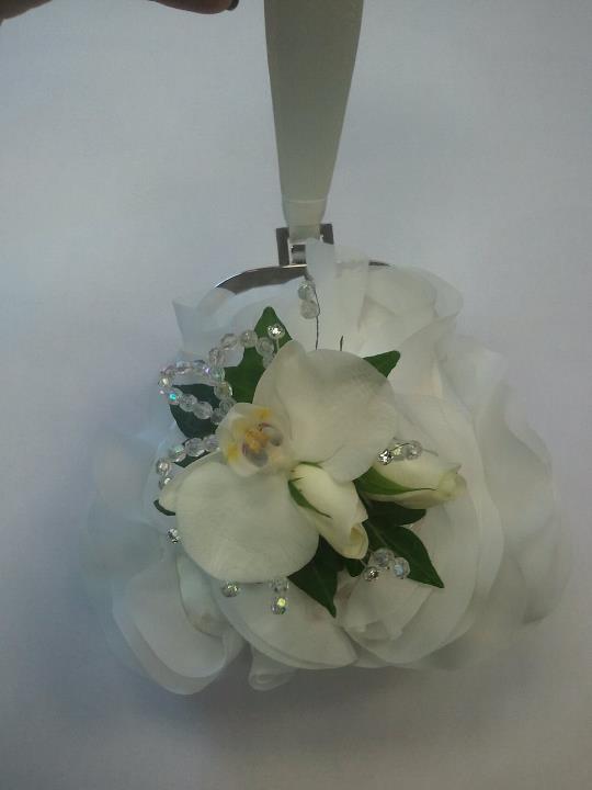 Eileen Jenkins phalaenopsis orchid, rose and crystal bag corsage